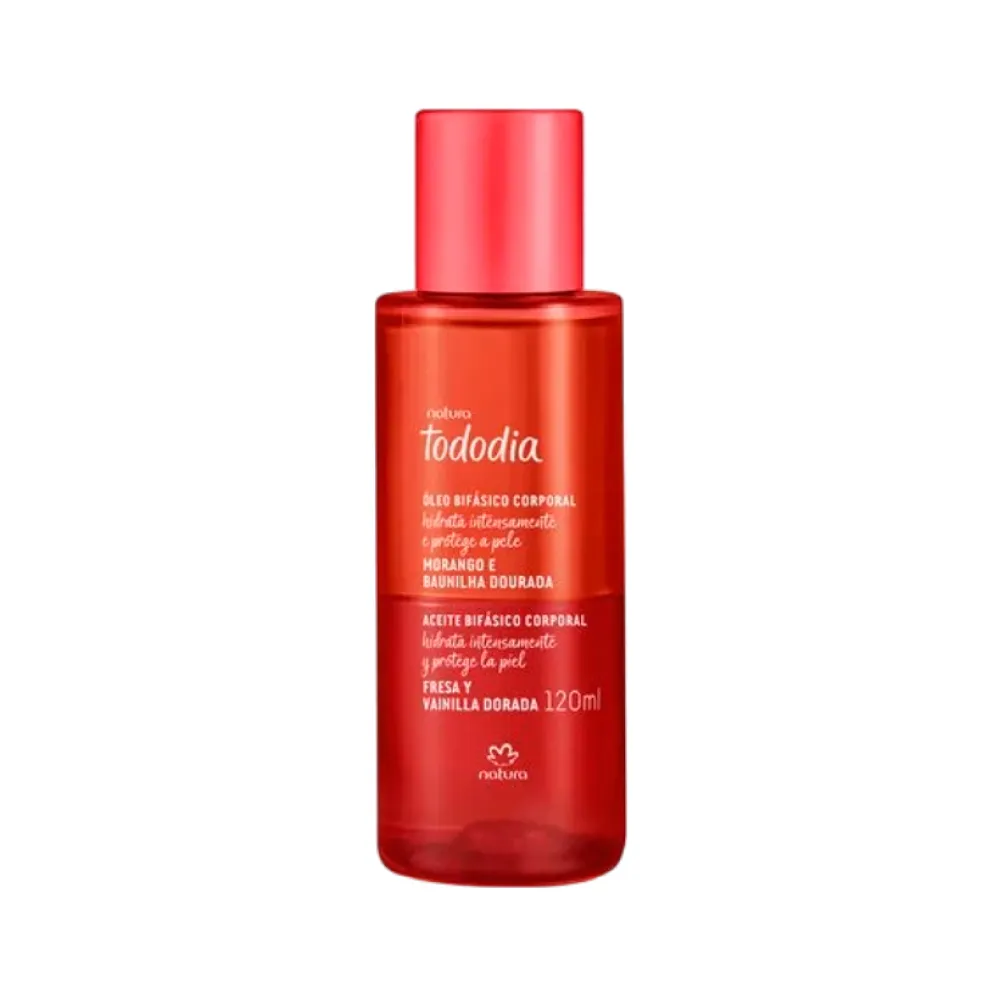 Aceite Bifásico Corporal Fresa y Vainilla Dorada Tododia Natura 120 ml
