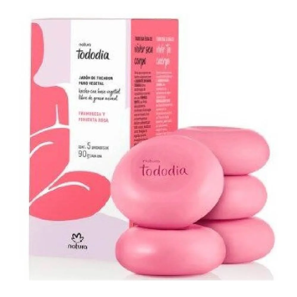 Jabones en Barra Puro Vegetal Tododia Frambuesa y Pimienta Rosa Natura 90 g, presentado de frente