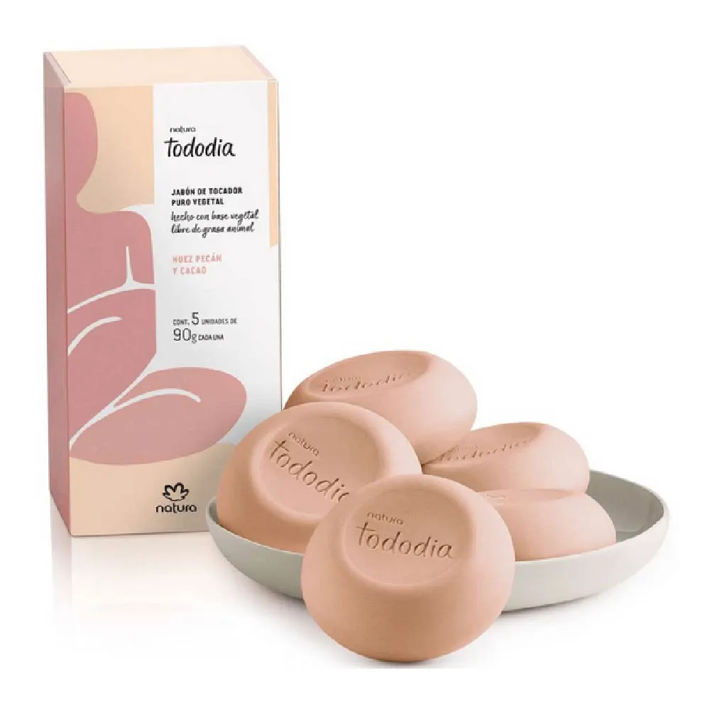 Jabones en Barra Puro Vegetal Tododia Nuez Pecán y Cacao Natura 90 g, presentado de frente